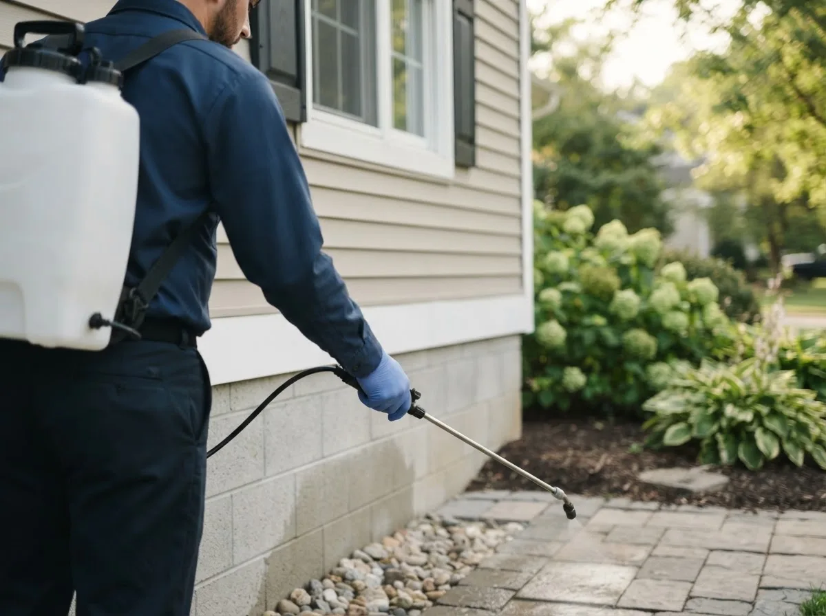 Pest control technician inspecting a home in Vanleer, TN